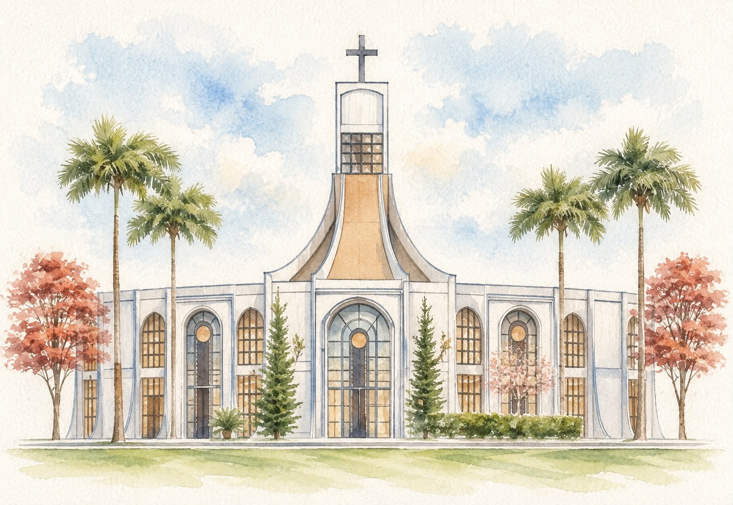 Aquarela da Igreja São Pedro Apóstolo, em Chapadão do Sul — MS